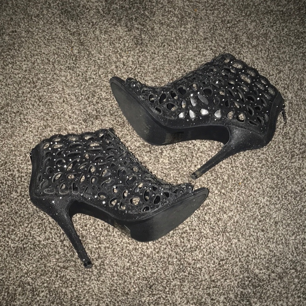 Ankle high rhinestone heels